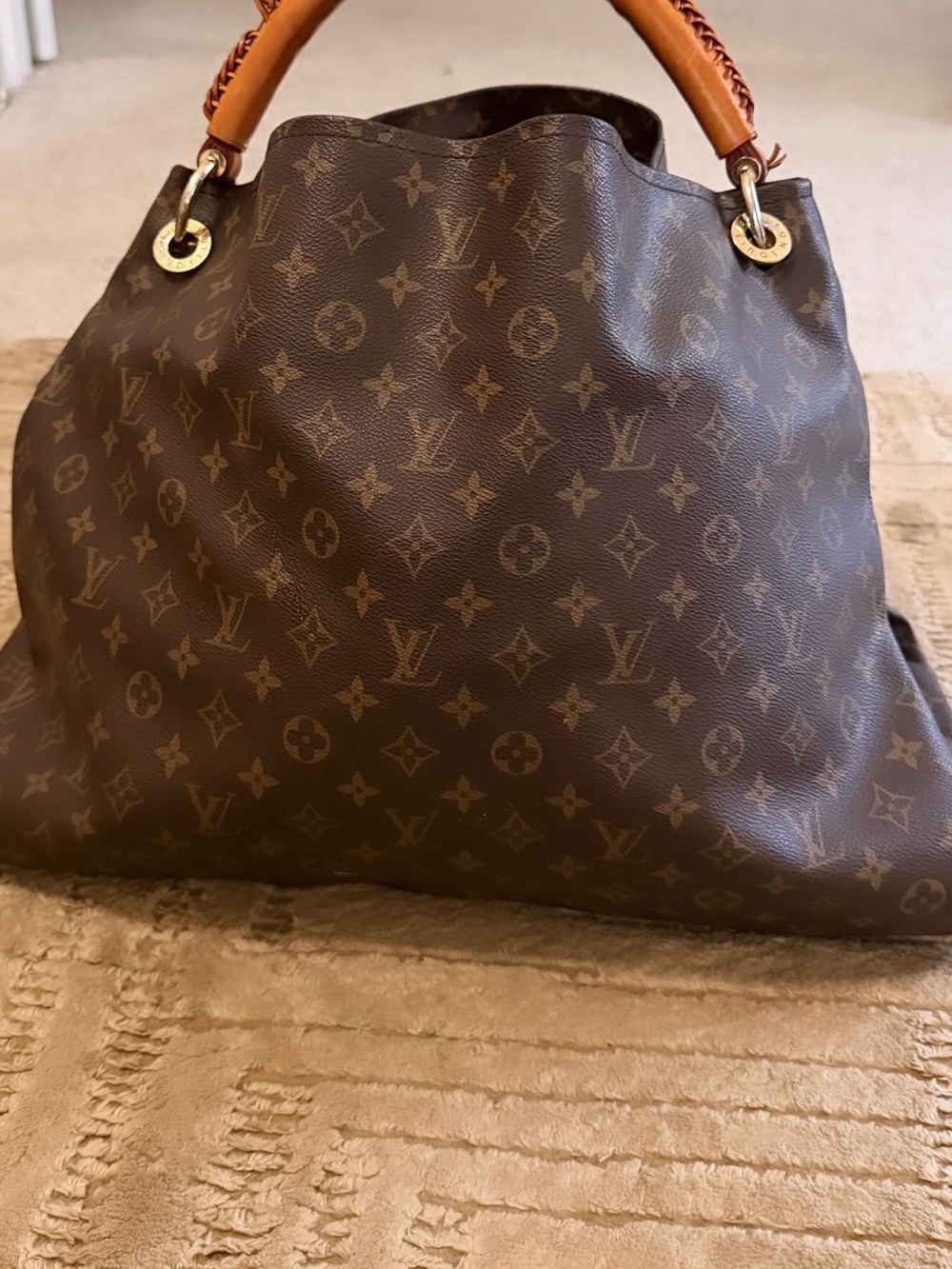 Louis Vuitton Monogram Canvas Shoulder Tote with Tan Handles